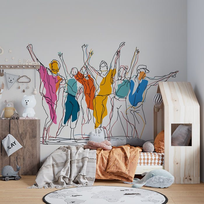 Kinderkamer behang | Kleurrijke dansende beweging