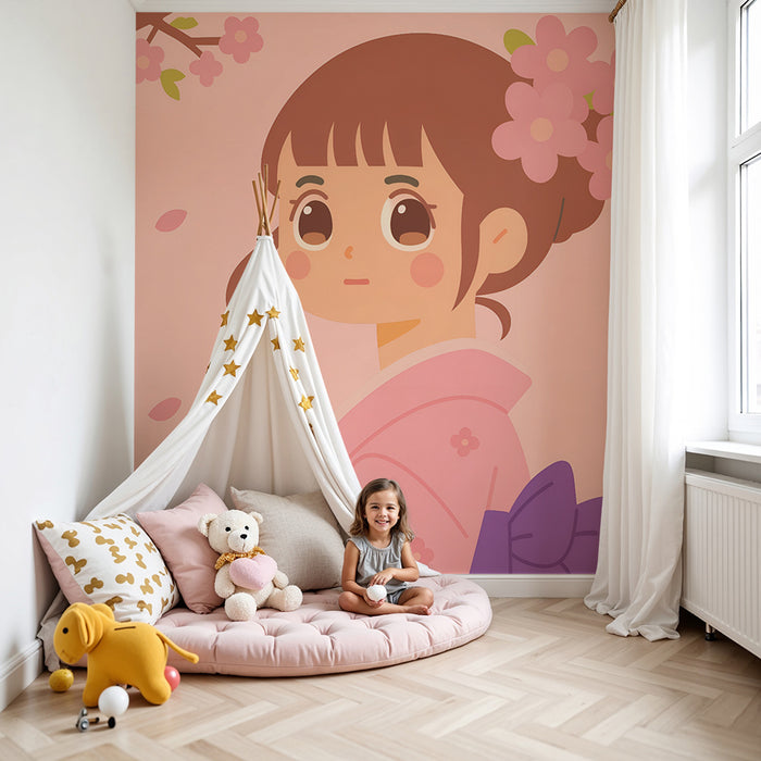 Barnetapet med kirsebærblomster og kimono