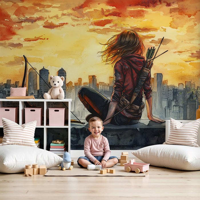 Kinderkamer behang | Stedelijk avontuur bij zonsondergang