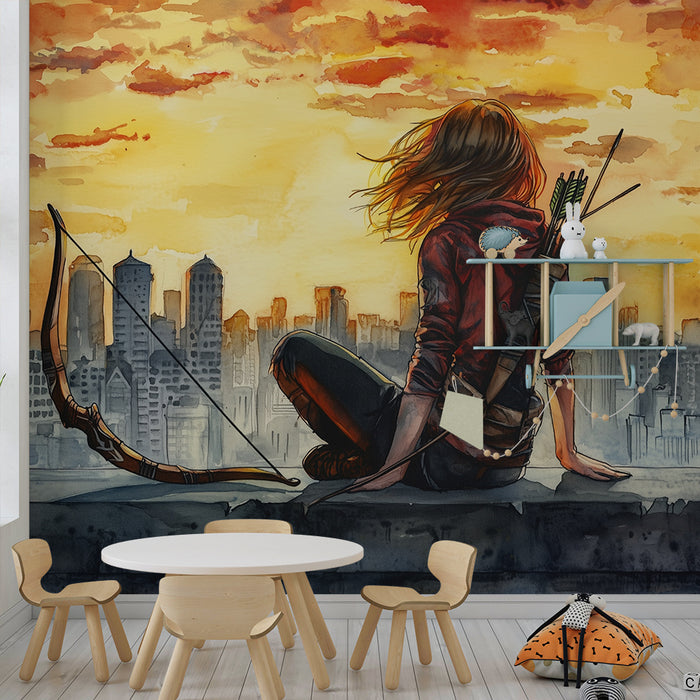 Kinderkamer behang | Stedelijk avontuur bij zonsondergang