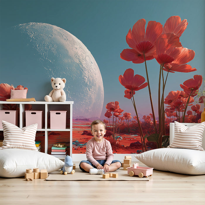 Lastenhuoneen tapetti | Avaruuskukkia ja jättiläismaa