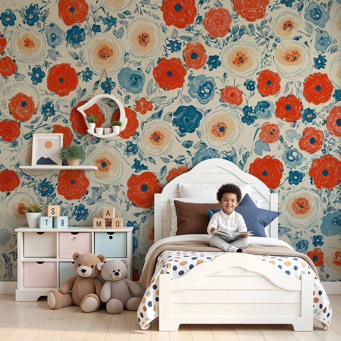 Barntapet | Levande akvarellblommor