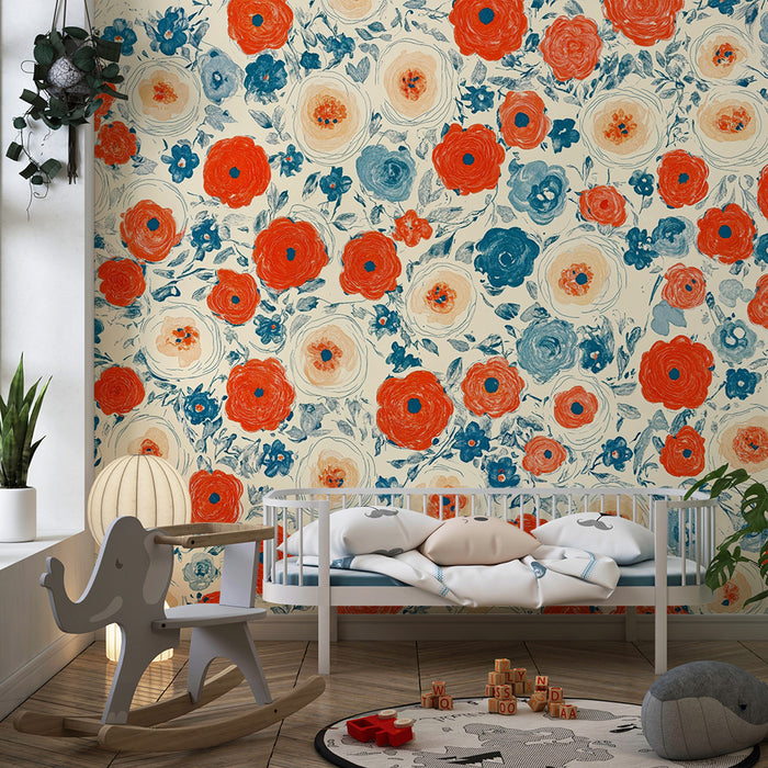 Barntapet | Levande akvarellblommor