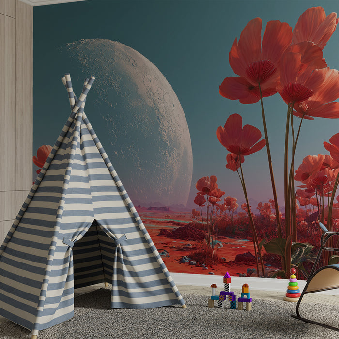 Lastenhuoneen tapetti | Avaruuskukkia ja jättiläismaa