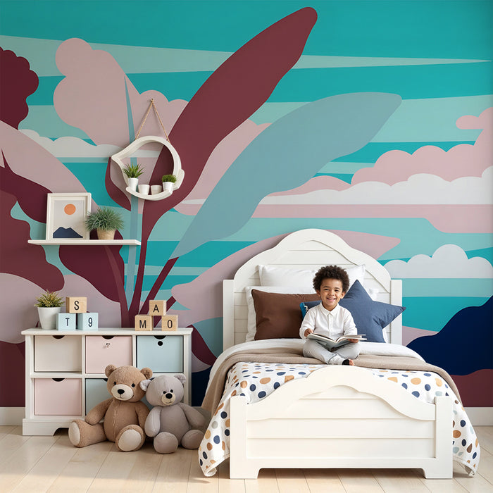 Lastenhuoneen tapetti | Pastellinen trooppinen maisema