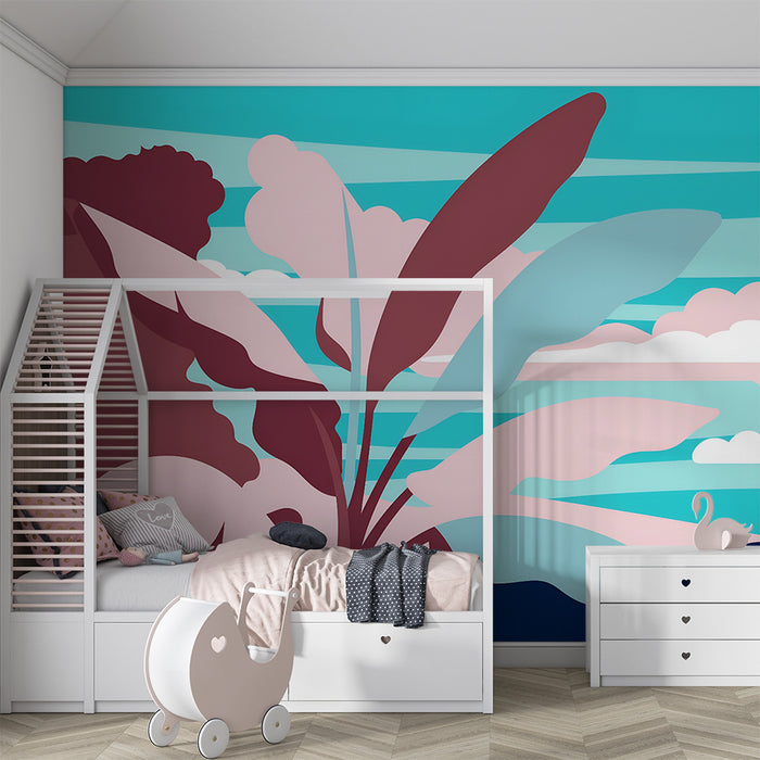 Lastenhuoneen tapetti | Pastellinen trooppinen maisema