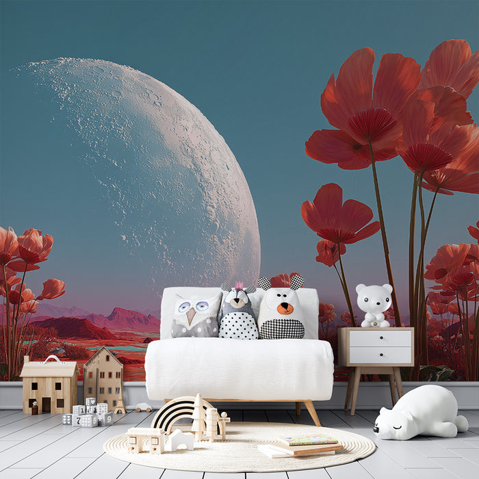 Lastenhuoneen tapetti | Avaruuskukkia ja jättiläismaa