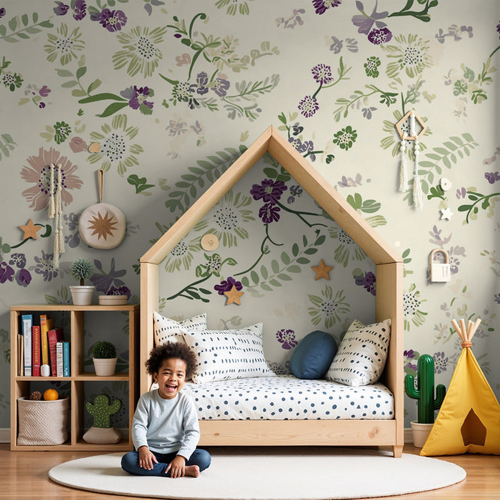 Papier peint chambre enfant | Fleurs sauvages pastel