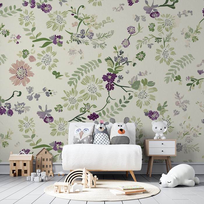 Papier peint chambre enfant | Fleurs sauvages pastel