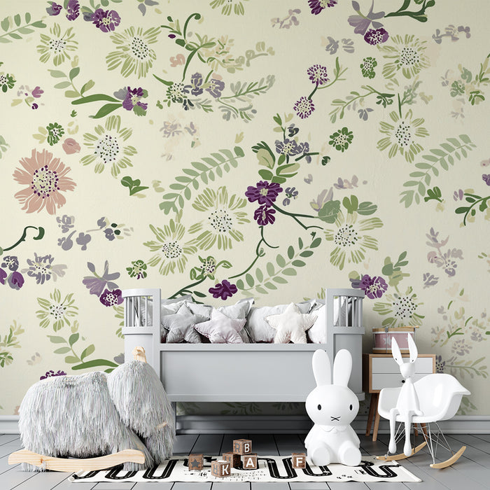 Papier peint chambre enfant | Fleurs sauvages pastel
