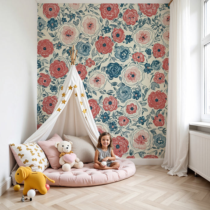 Papier peint chambre enfant | Motif floral vintage
