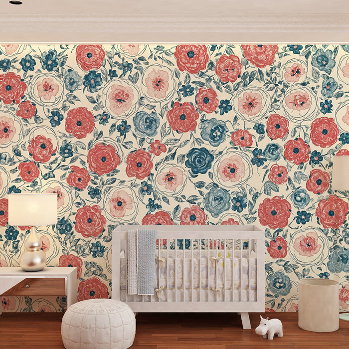 Papier peint chambre enfant | Motif floral vintage