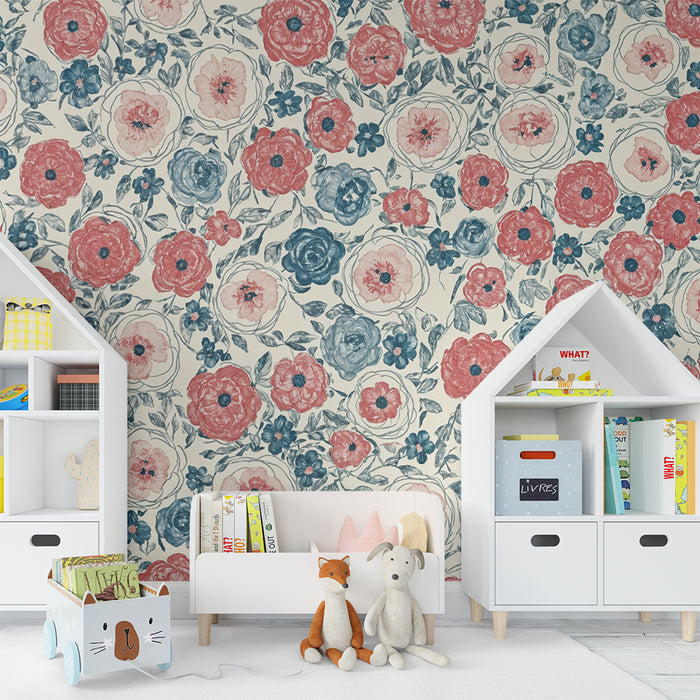 Papier peint chambre enfant | Motif floral vintage