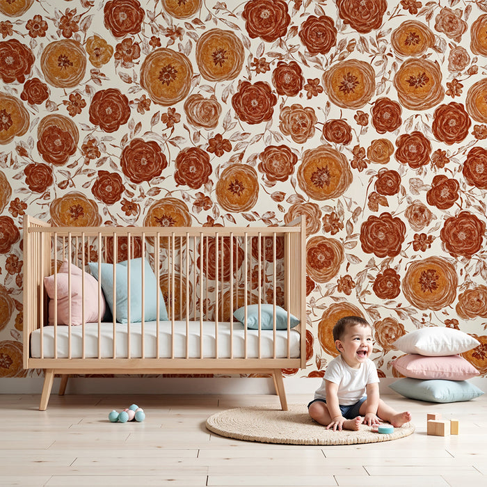 Papier de parede pre detsku izbu | Vintage kvety v teplých tónoch