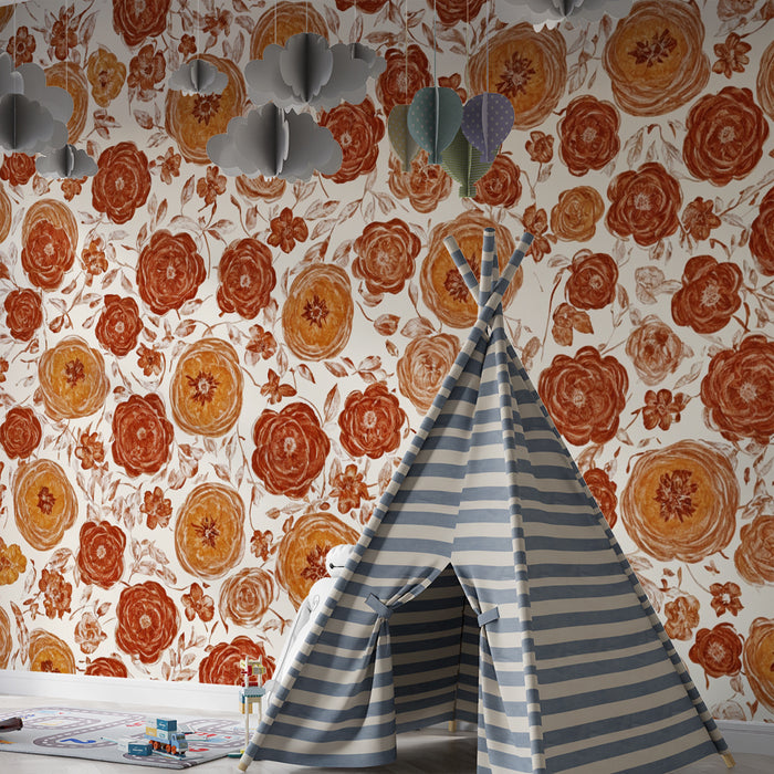 Papier de parede pre detsku izbu | Vintage kvety v teplých tónoch