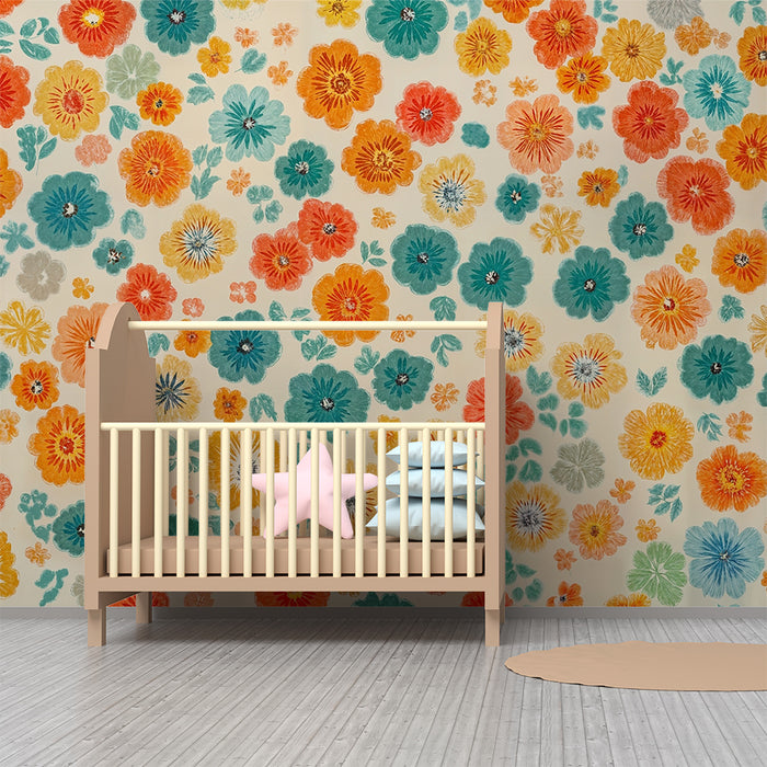 Barntapet | Ljusa flerfärgade blommor