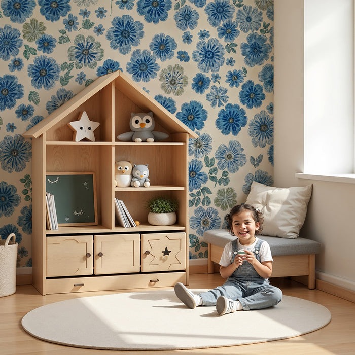 Barntapet | Levande blå blommor