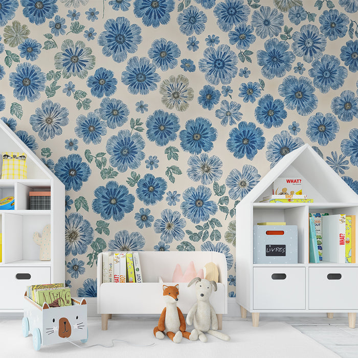 Barntapet | Levande blå blommor