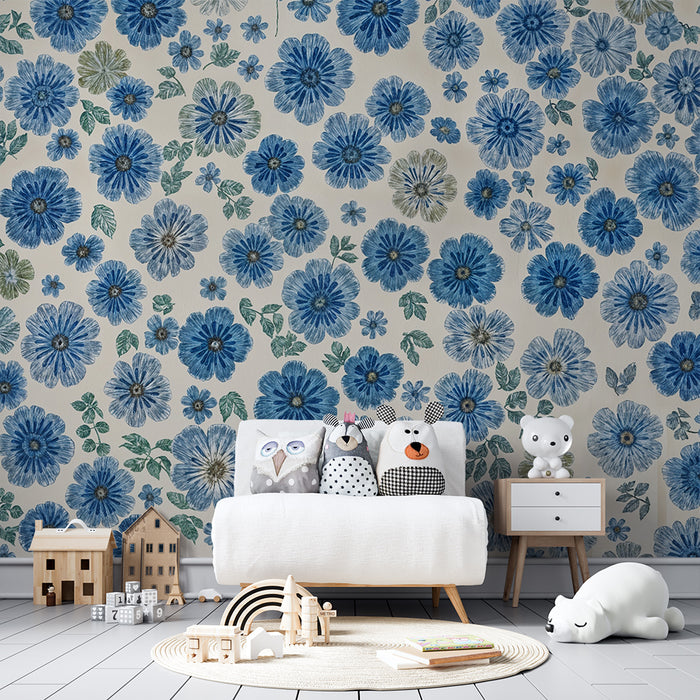 Barntapet | Levande blå blommor