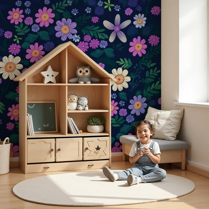 Papel de parede para quarto de criança | Flores silvestres multicoloridas