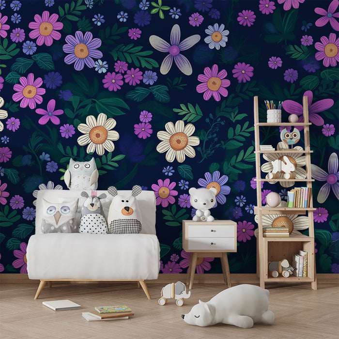 Papel de parede para quarto de criança | Flores silvestres multicoloridas