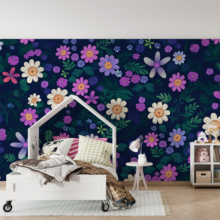 Papel de parede para quarto de criança | Flores silvestres multicoloridas