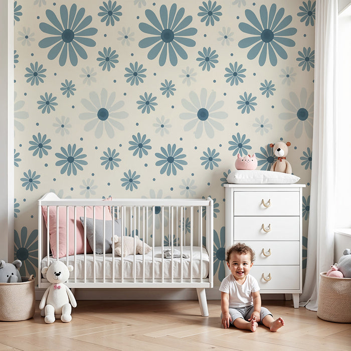 Barntapet | Retro blå blommor