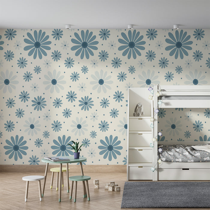 Barntapet | Retro blå blommor