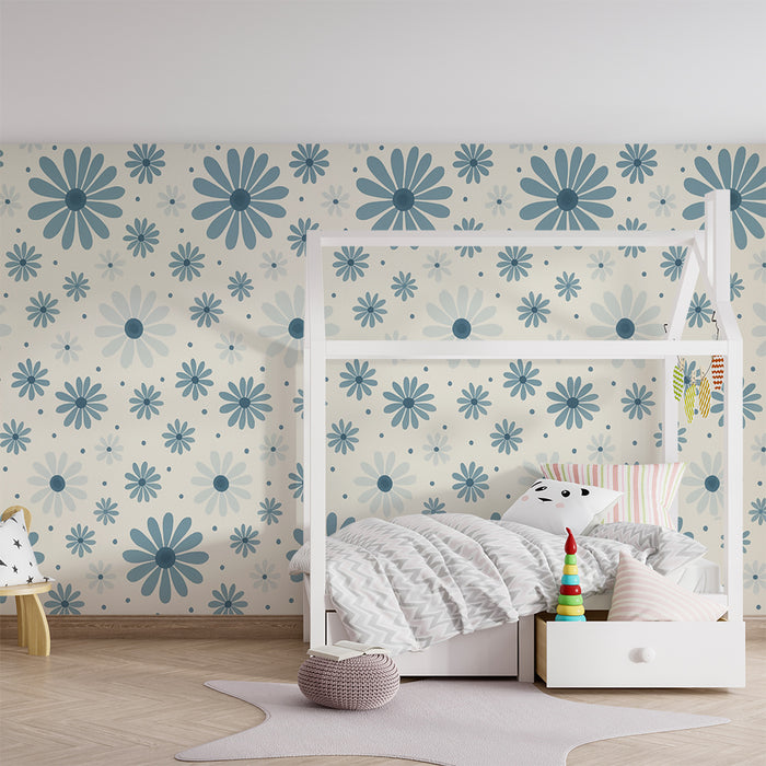 Barntapet | Retro blå blommor