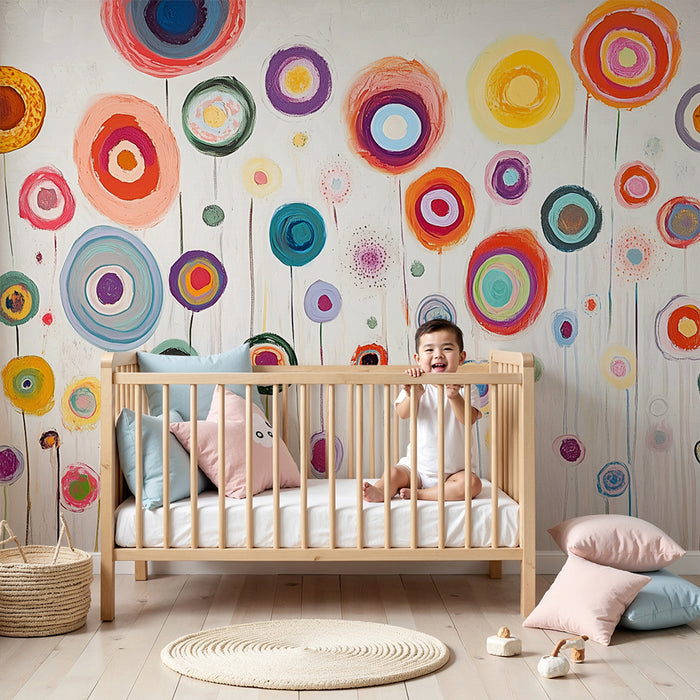 Tapet barnerom | Abstrakte blomster og fargerike sirkler