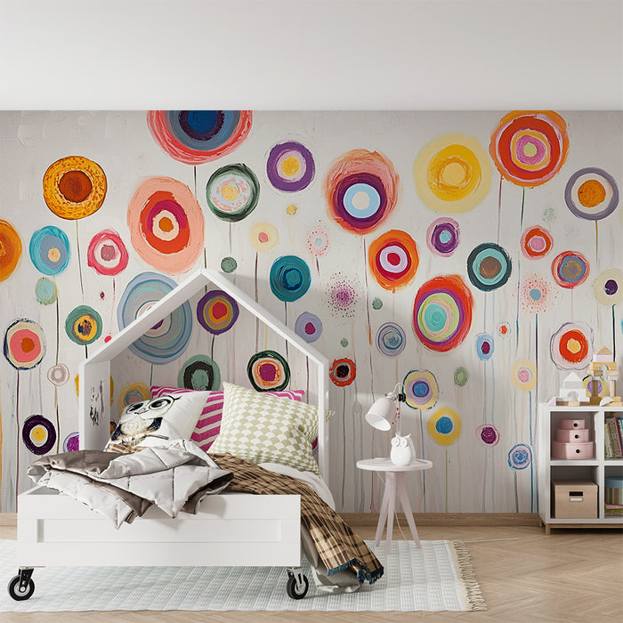 Tapet barnerom | Abstrakte blomster og fargerike sirkler