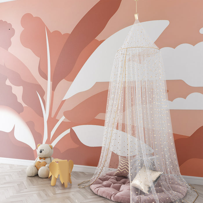 Lastenhuoneen tapetti | Minimalistinen maisema oranssi