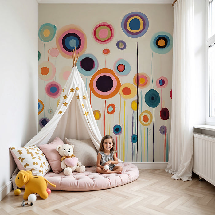 Tapet barnerom | Abstrakte flerfargede blomster