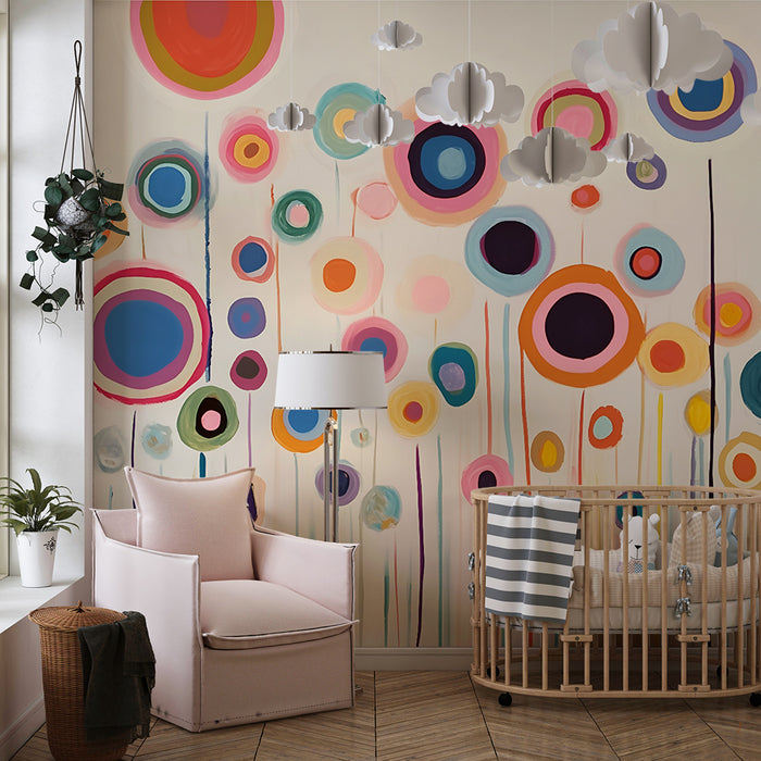 Tapet barnerom | Abstrakte flerfargede blomster