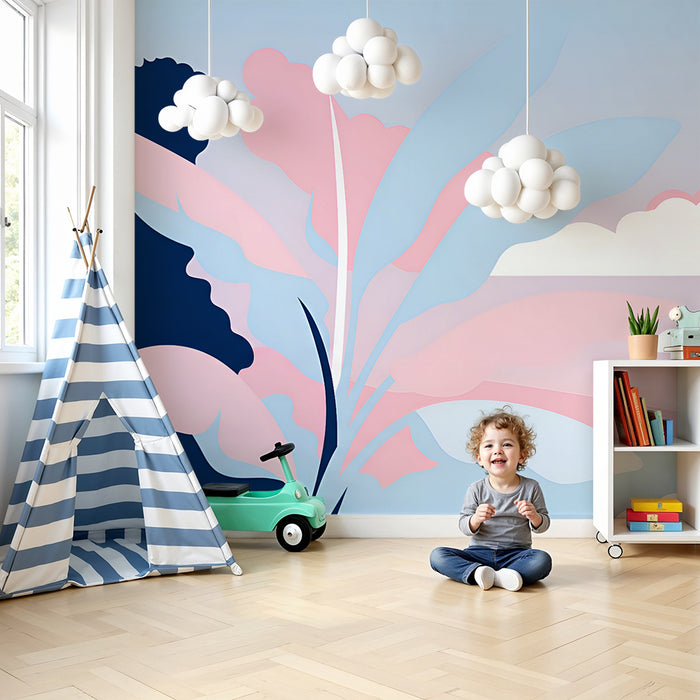 Lastenhuoneen tapetti | Pastellimaisema ja pehmeät pilvet