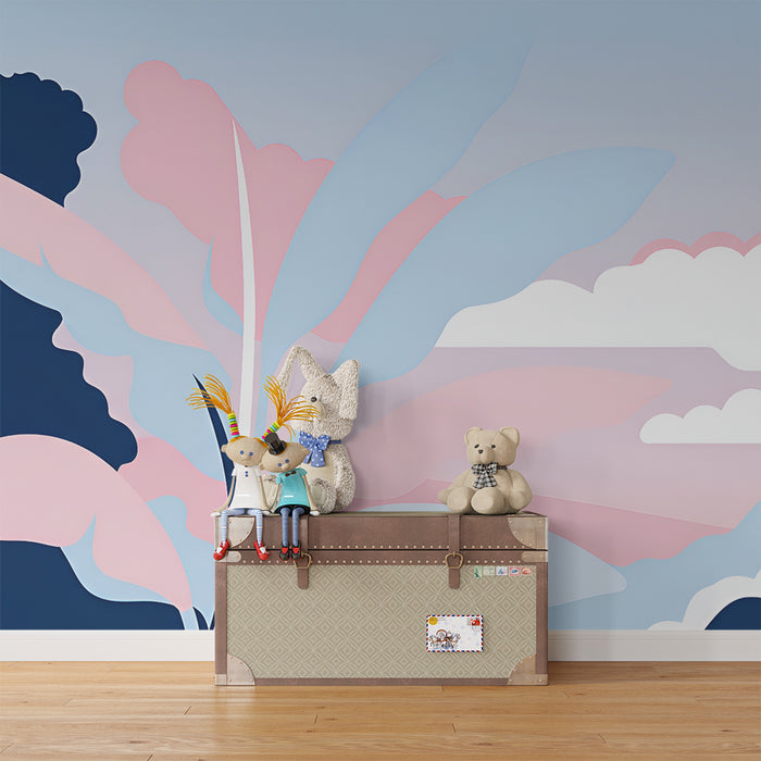 Lastenhuoneen tapetti | Pastellimaisema ja pehmeät pilvet