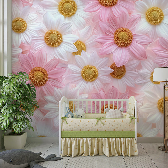 Lastenhuoneen tapetti | Vaaleanpunaisia ja valkoisia orvokkeja