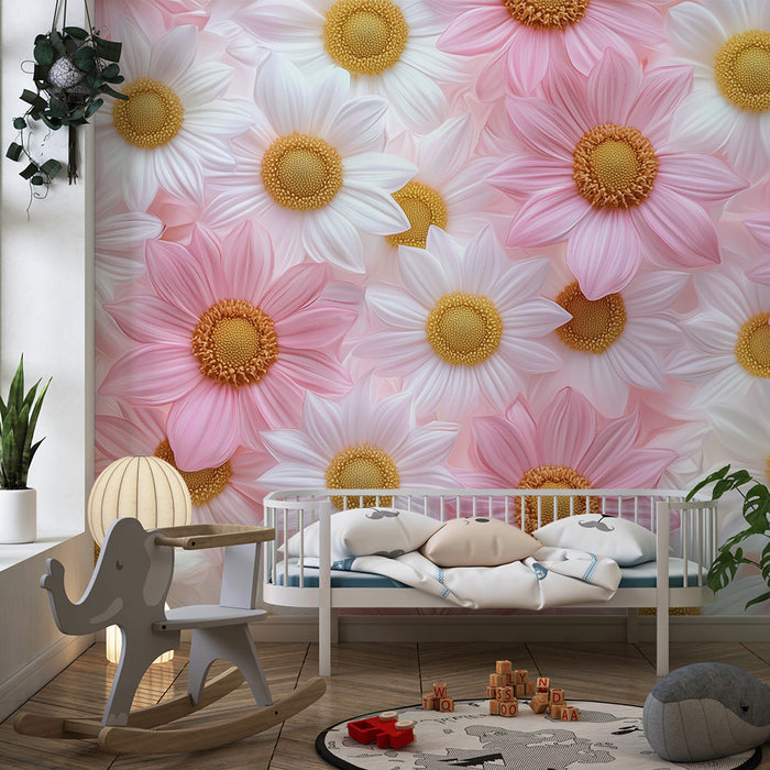 Lastenhuoneen tapetti | Vaaleanpunaisia ja valkoisia orvokkeja