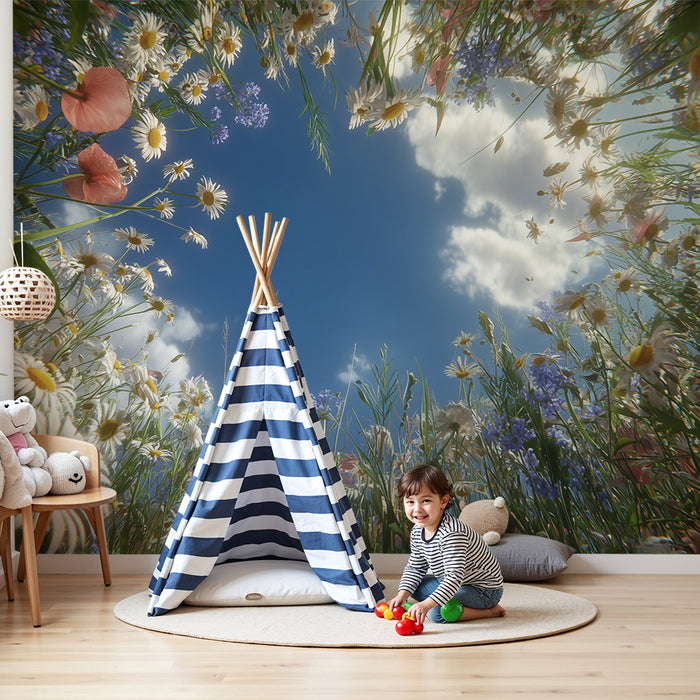 Barntapet | Blå himmel och vilda blommor