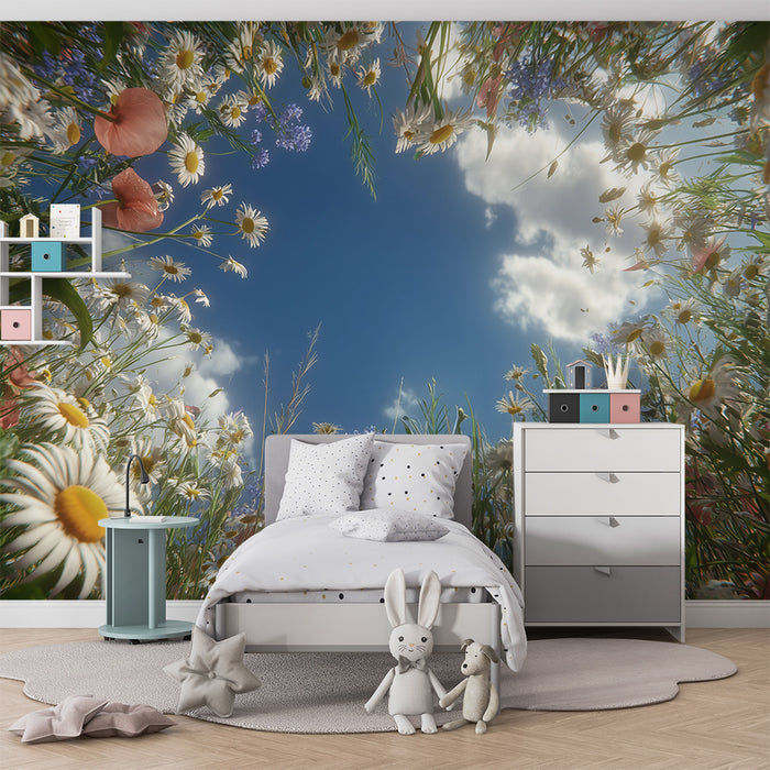 Barntapet | Blå himmel och vilda blommor