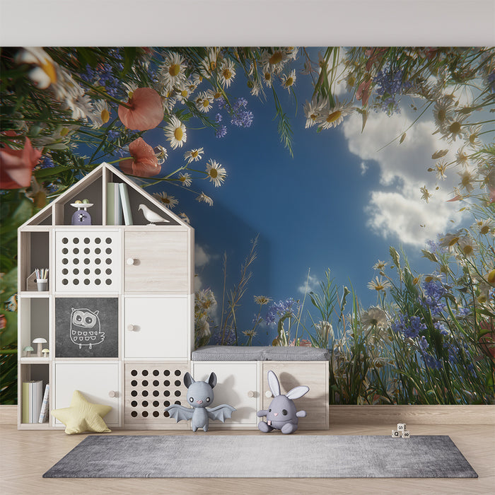 Barntapet | Blå himmel och vilda blommor