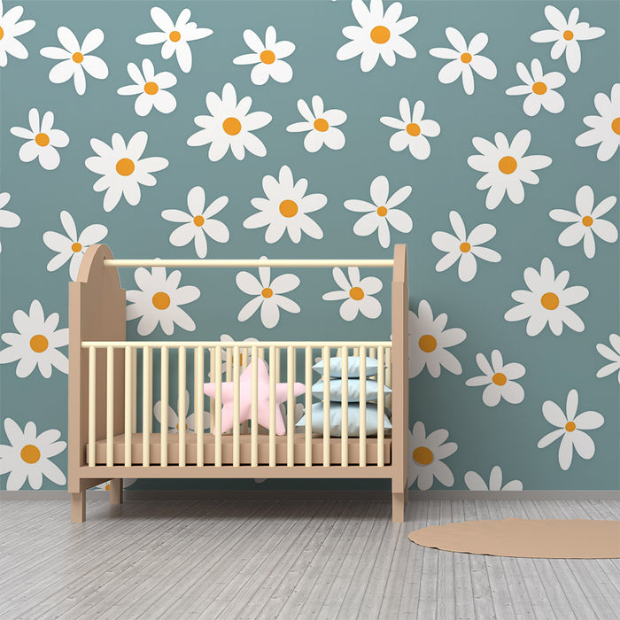 Tapeta z margerytkami | Niebieskie tło z białymi kwiatami