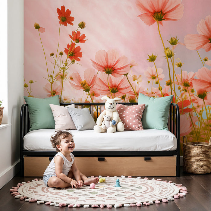 Lastenhuoneen tapetti | Pinkkien kukkien kenttä