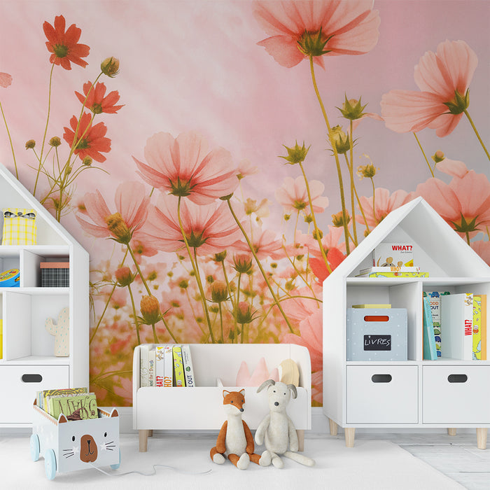 Lastenhuoneen tapetti | Pinkkien kukkien kenttä
