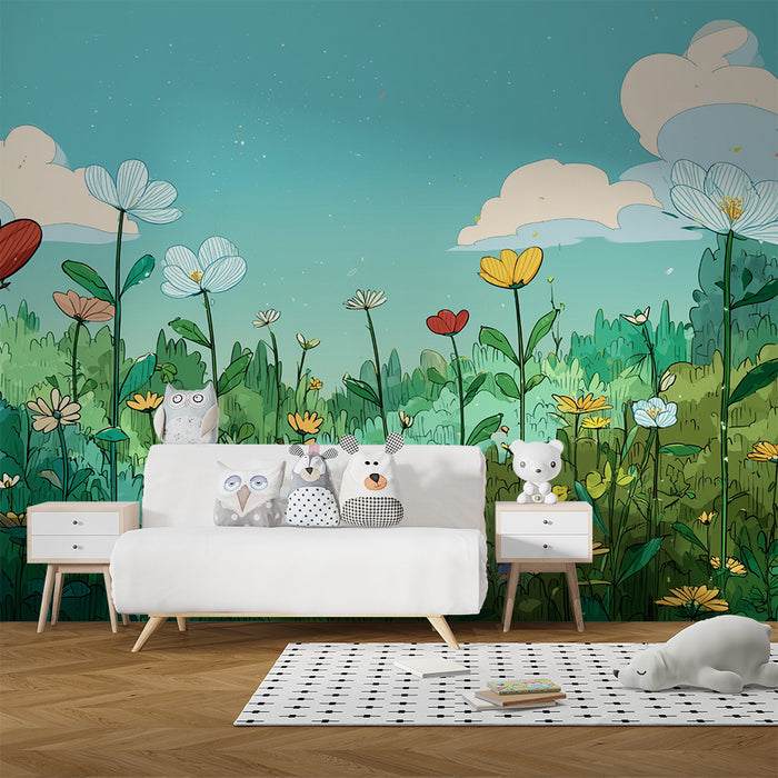 Lastenhuoneen tapetti | Vaaleanpunainen kukkaniitty