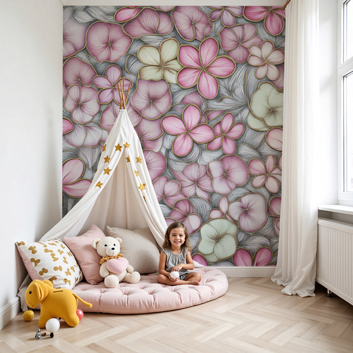 Papel de parede criança | Flores da primavera em tons de rosa