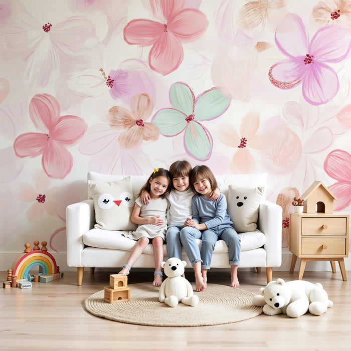 Lastenhuoneen tapetti | Herkät pastellikukat