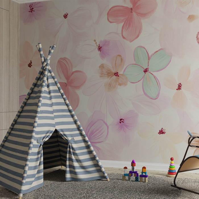 Lastenhuoneen tapetti | Herkät pastellikukat