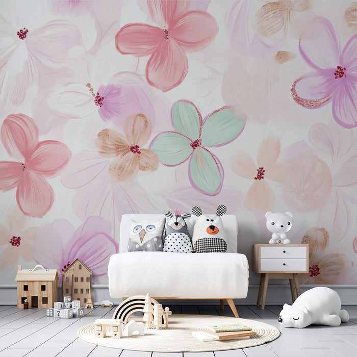 Lastenhuoneen tapetti | Herkät pastellikukat