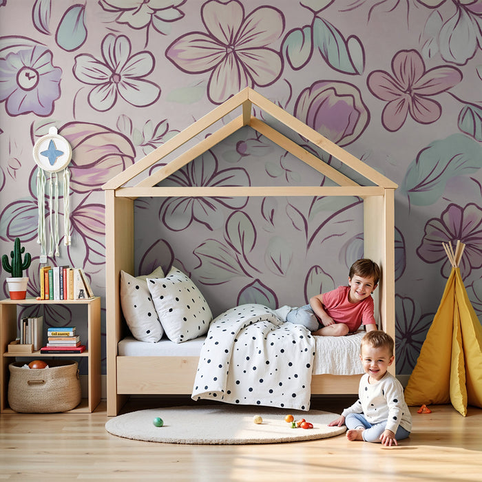 Lastenhuoneen tapetti | Vaaleat ja pehmeät kukat